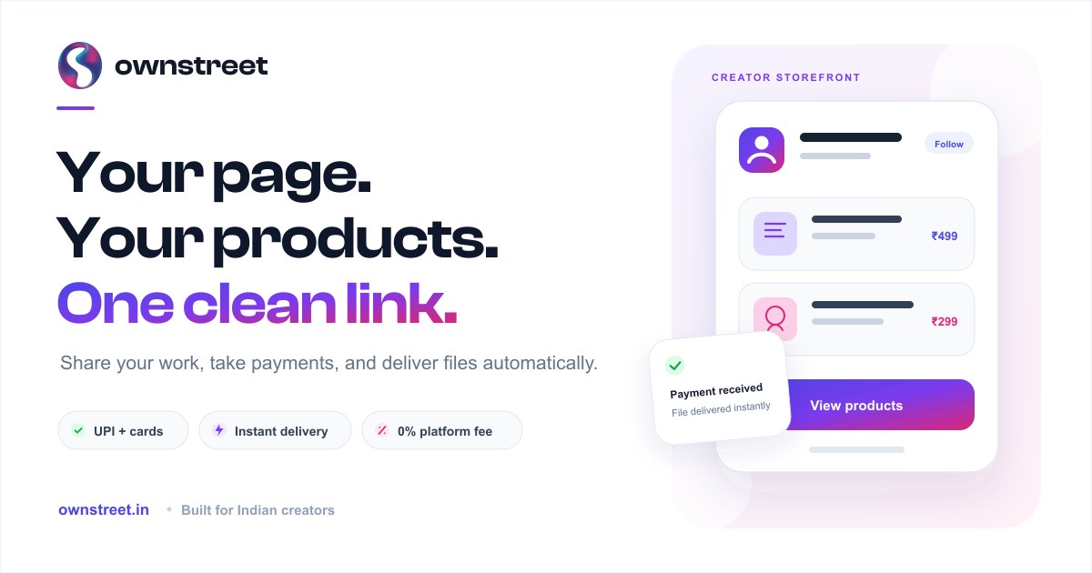 I built ownstreet because “link in bio” still didn’t mean “buy” for Indian creators logo